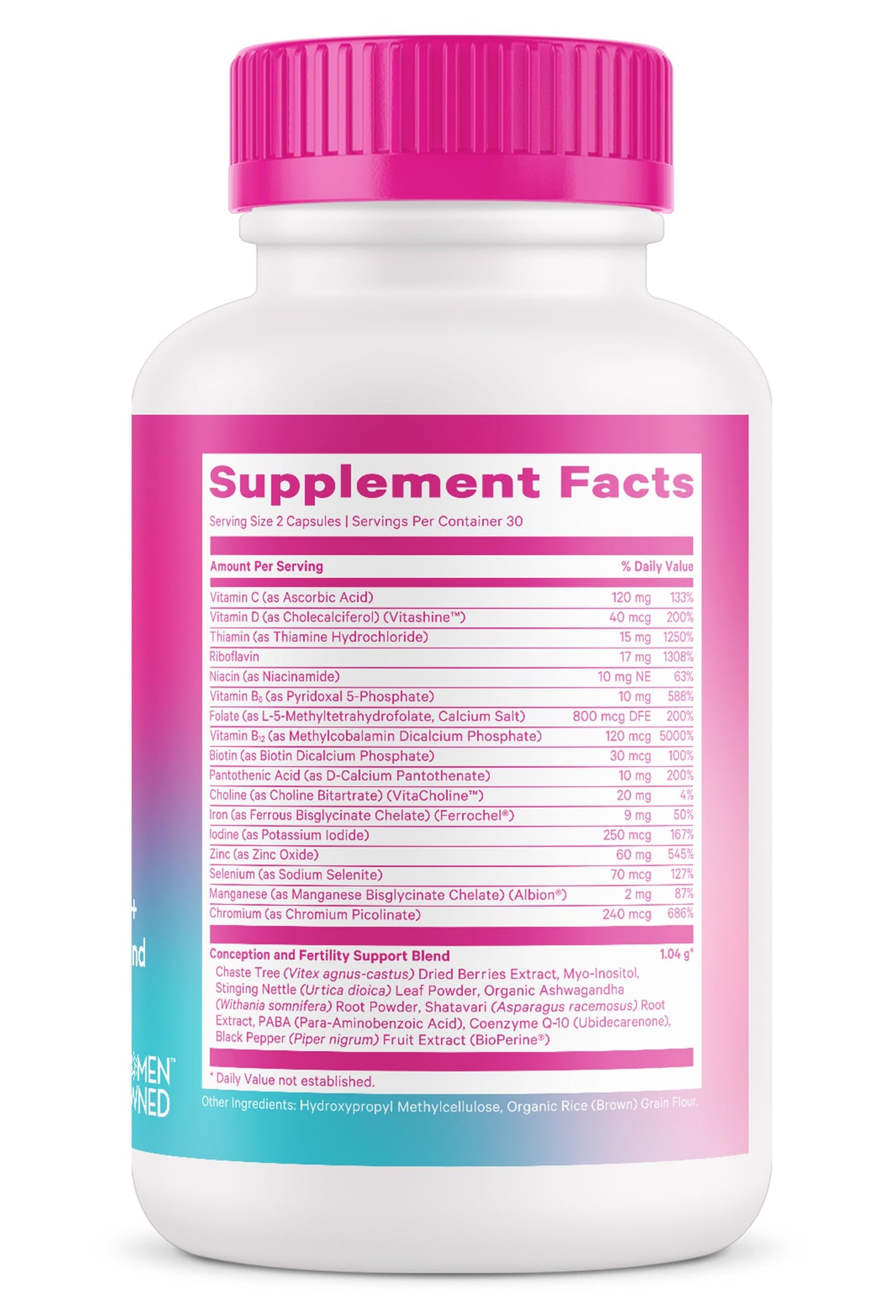 Pink Stork Fertility Supplements for Women - Prenatal Multivitamin with Ovulation, Conception, & Hormone Balance Support - 17 Vitamins & Inositol, Ashwagandha, & Vitex - 60 Capsules