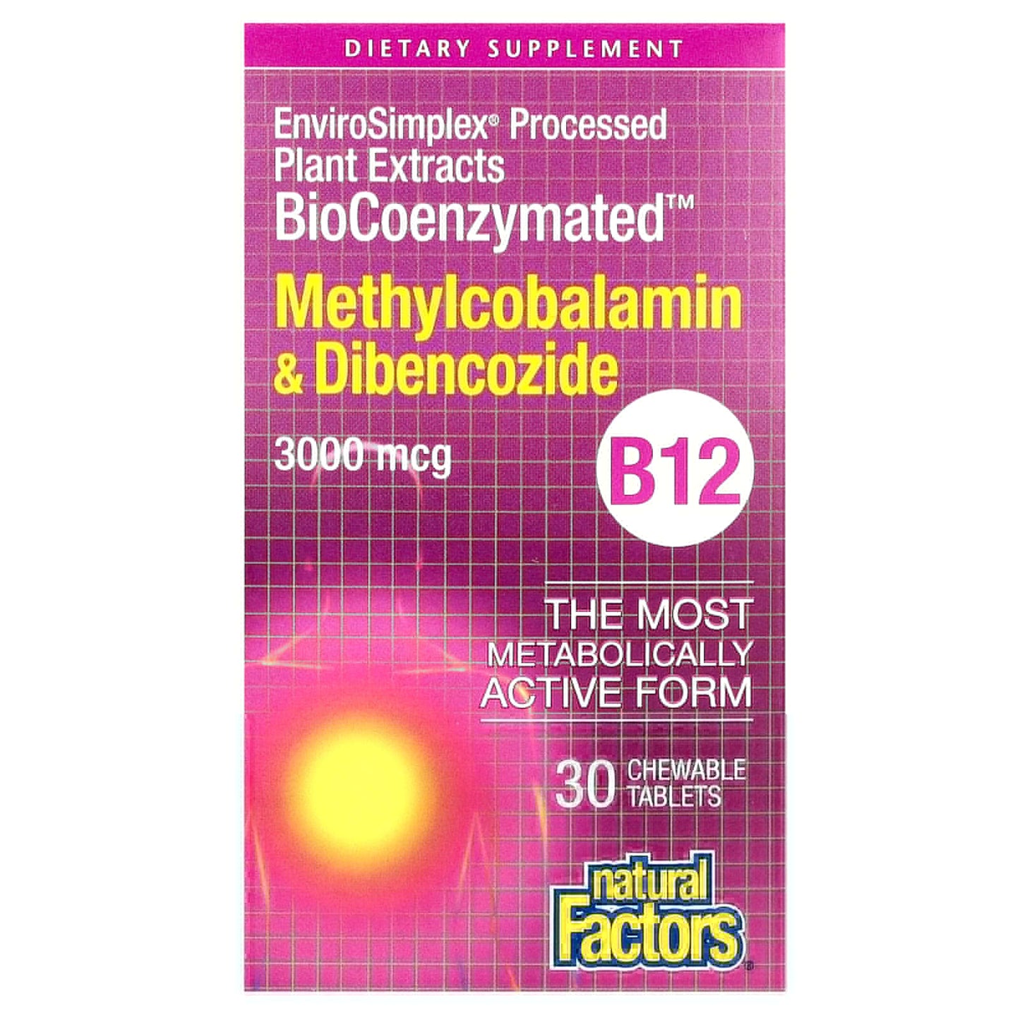 Natural Factors
BioCoenzymated, Methylcobalamin & Dibencozide, B12, 3,000 mcg, 30 Chewable Tablets