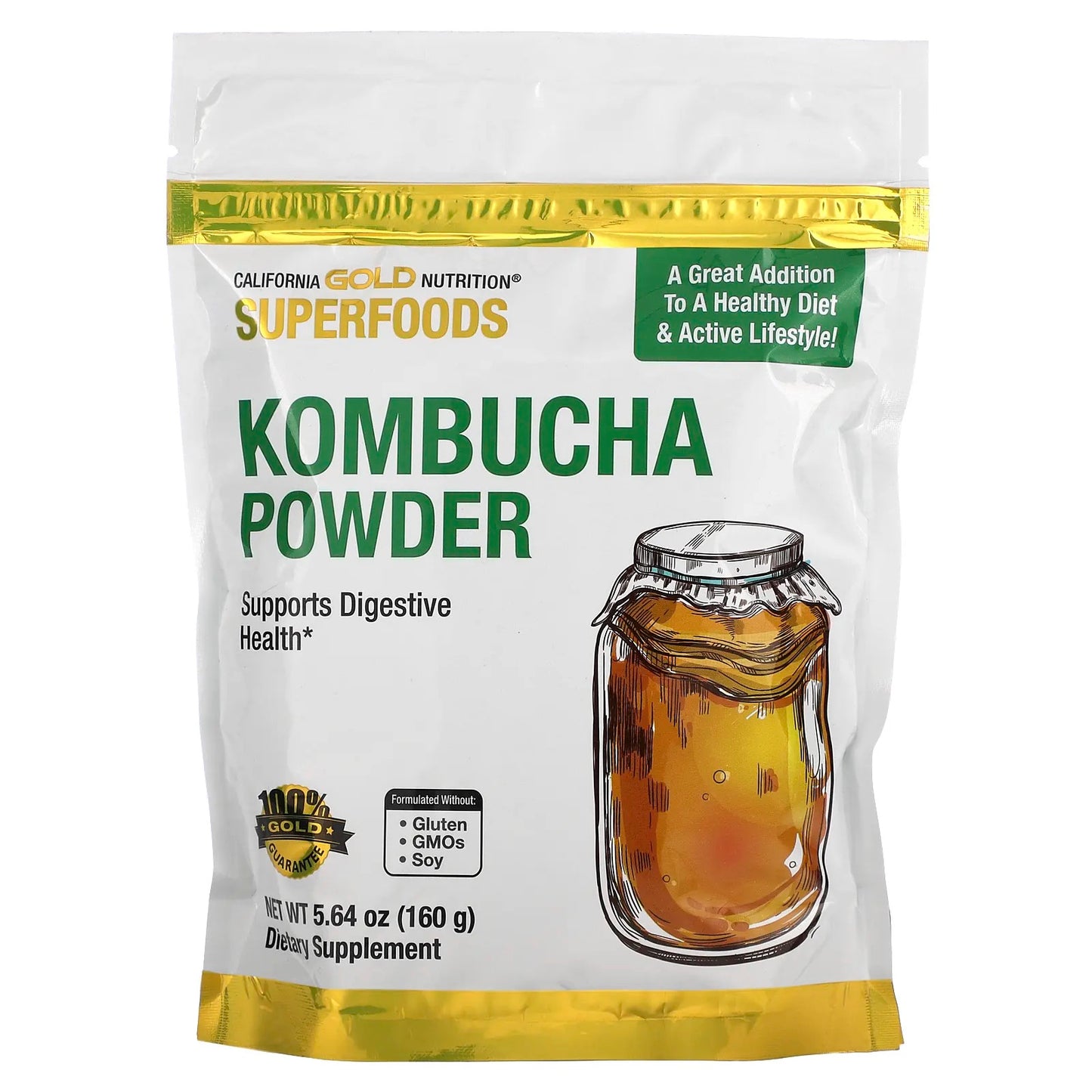 California Gold Nutrition
Superfoods, Kombucha Powder, Unflavored, 5.64 oz (160 g)