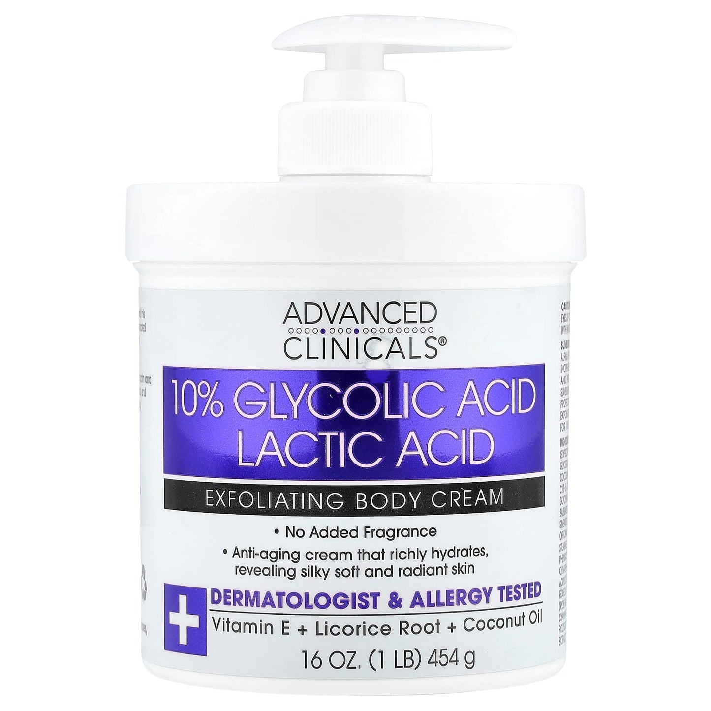 Advanced Clinicals
10% Glycolic Acid, Lactic Acid, Exfoliating Body Cream, 16 oz (454 g)