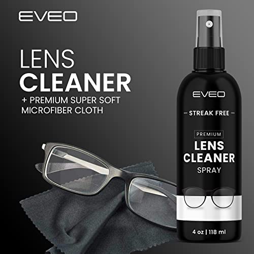 EVEO Eyeglass Cleaner Spray - No Streaks Technology with Microfiber Cleaning Cloth- Glasses Cleaning Kit - Glasses Cleaner Spray with Lens Cleaner Cloth - Screen & Eye Glasses Kit - 8oz (4oz x 2)