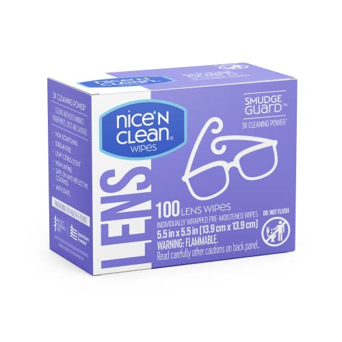 Nice 'n Clean SmudgeGuard Lens Cleaning Wipes (100 Total Wipes) | Pre-Moistened Individually Wrapped Wipes | Non-Scratching & Non-Streaking | Safe for Eyeglasses, Goggles, & Camera Lens