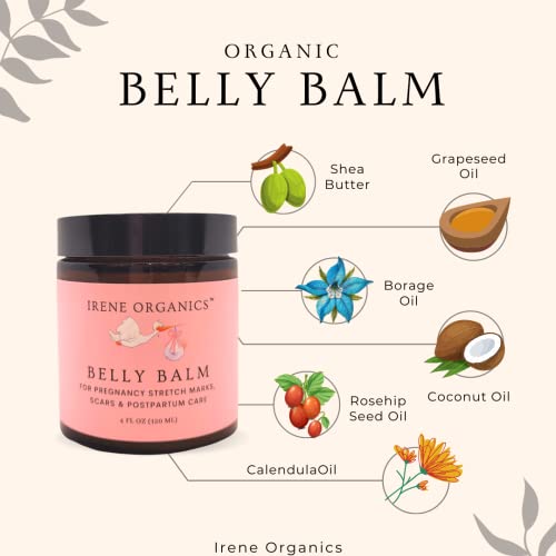 Organic Belly Butter by Irene Organics - Anti Stretch Mark Belly Balm For Pregnancy and Postpartum 4oz
