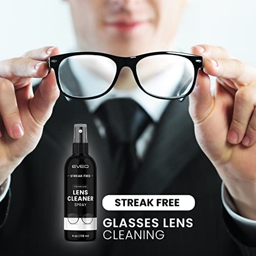 EVEO Eyeglass Cleaner Spray - No Streaks Technology with Microfiber Cleaning Cloth- Glasses Cleaning Kit - Glasses Cleaner Spray with Lens Cleaner Cloth - Screen & Eye Glasses Kit - 8oz (4oz x 2)