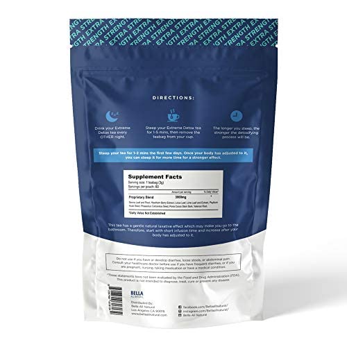 Bella All Natural Extreme Detox Tea - Body Cleanse, Colon Cleanser & Detox, Natural Herbs, 3.17 Ounce