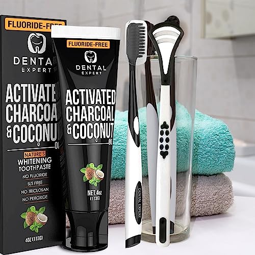 Activated Charcoal Teeth Whitening Toothpaste - DESTROYS BAD BREATH - Best Natural Black Tooth Paste Kit - MINT FLAVOR - Herbal Decay Treatment - REMOVES COFFEE STAINS