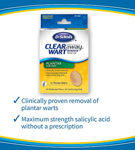 Dr. Scholl's Clear Away Wart Remover Salicylic Acid 24 medicated cover up discs. Clinically Proven Fast, effective removal of Common Warts and Plantar Warts
