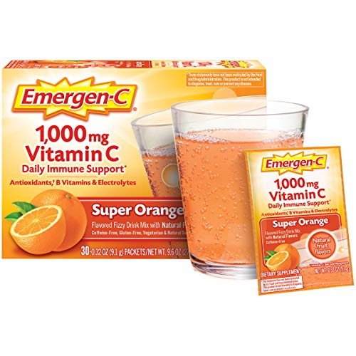Emergen-C 1000mg Vitamin C Powder for Daily Immune Support Caffeine Free Vitamin C Supplements with Zinc and Manganese, B Vitamins and Electrolytes, Super Orange Flavor - 60 Count/2 Month Supply