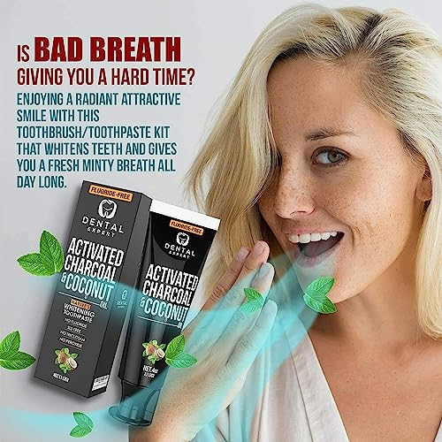 Activated Charcoal Teeth Whitening Toothpaste - DESTROYS BAD BREATH - Best Natural Black Tooth Paste Kit - MINT FLAVOR - Herbal Decay Treatment - REMOVES COFFEE STAINS