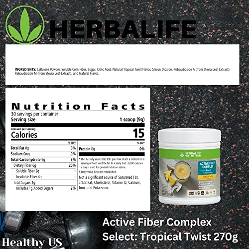 HERBALIFE Active Fiber Complex Select: Tropical Twist 270g for Digestive Health, No Artificial Flavors or Sweeteners, Gluten-Free, Made with Non-GM Ingredients, Certified Vegetarian