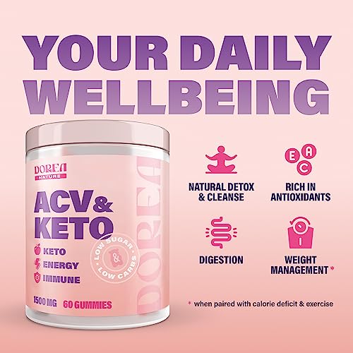 Dorea Nature ACV Keto Gummies 1500 mg - Low Carbs Low Sugar Natural Apple Cider Vinegar Gummies for Energy, Detox & Cleanse - Keto ACV Gummies for Women & Men - 60 psc