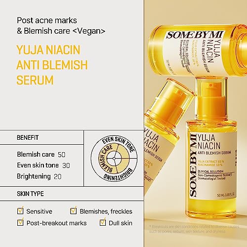 Diẹ ninu nipasẹ MI Yuja Niacin Anti Blemish Serum - 1.69Oz, 50ml - Ti a ṣe lati 10% Niacinamide ati 83% Yuja Essence - Imọlẹ Awọ To ti ni ilọsiwaju ati Omi Itọju Ailabawọn fun Awọ ti o wo Dull - Itọju Awọ Oju