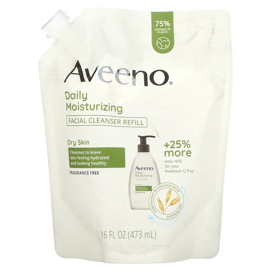 Aveeno
Daily Moisturizing, Facial Cleanser Refill, Dry Skin, Fragrance Free, 16 fl oz. (473 ml)