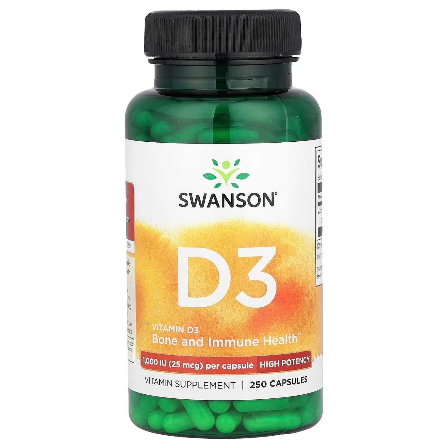 Swanson
Vitamin D3, High Potency, 25 mcg (1,000 IU), 250 Capsules