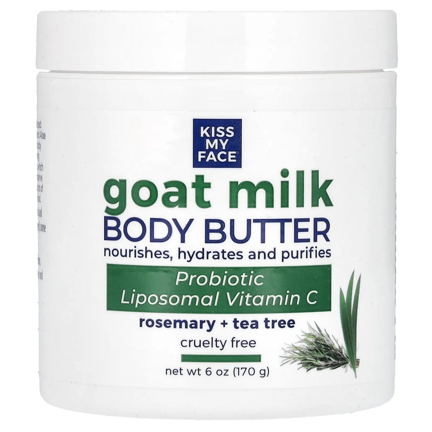 Kiss My Face
Goat Milk Body Butter, Rosemary + Tea Tree, 6 oz (170 g)