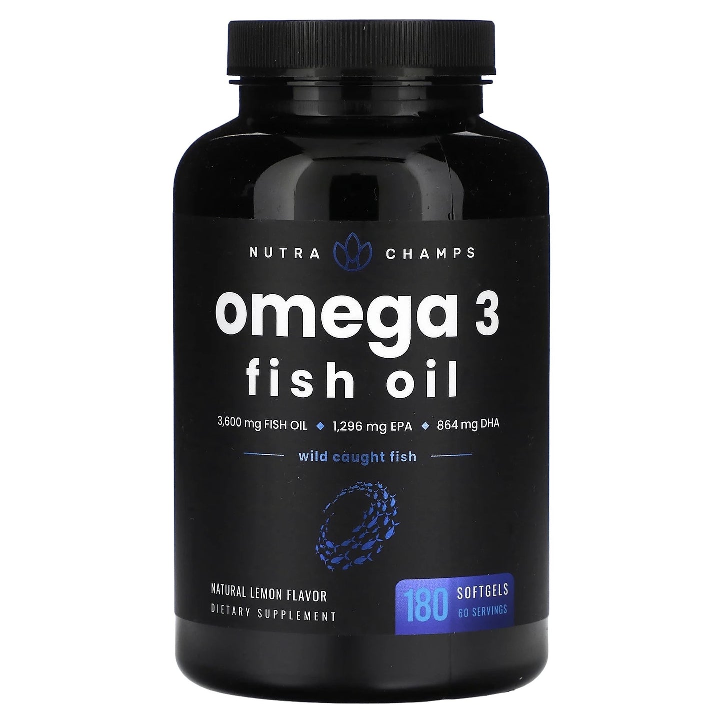 NutraChamps
Omega 3 Fish Oil, Natural Lemon, 180 Softgelsa