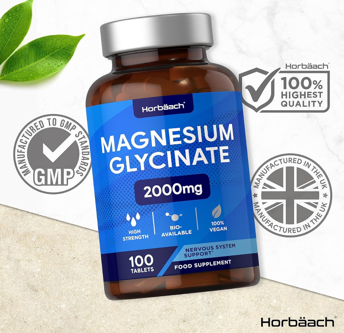 HORBÄACH MAGNESIUM GLYCINATE 2000MG, 100 TABLETS