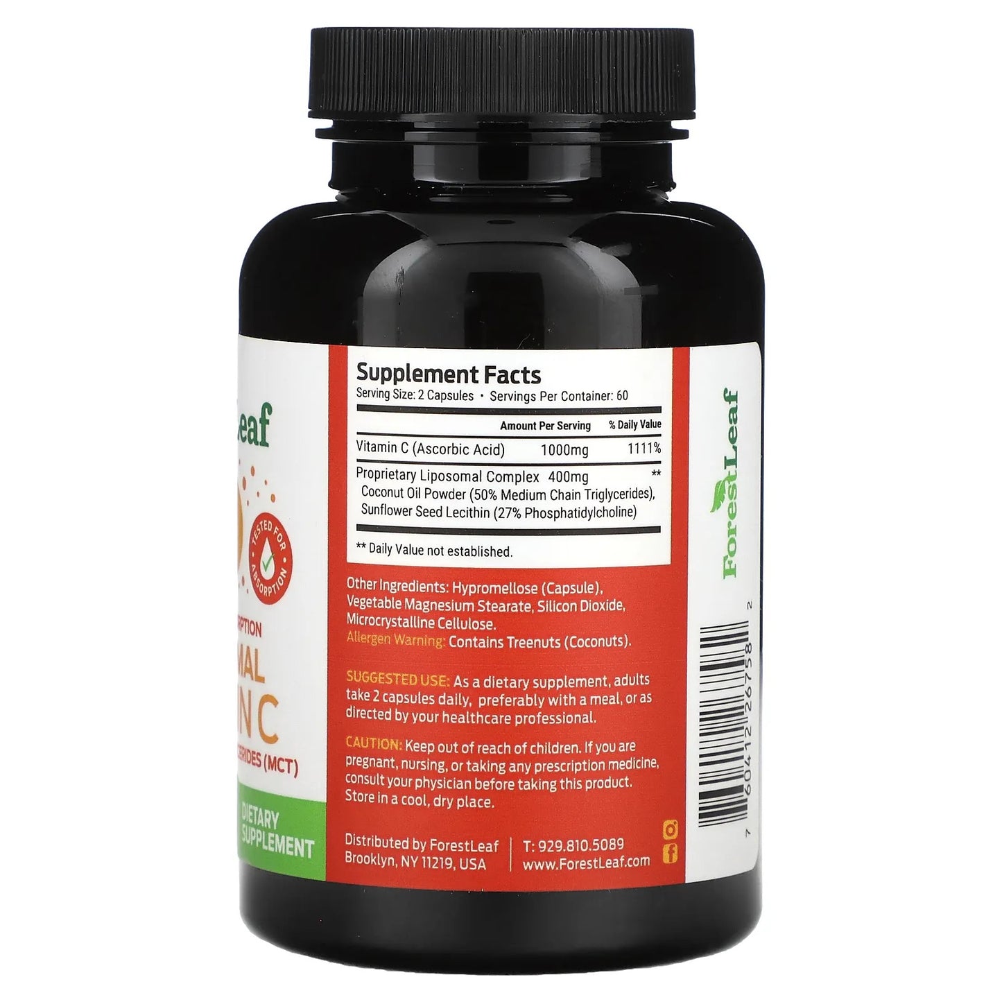 Forest Leaf
Liposomal Vitamin C, 1,400 mg, 120 Vegetable Capsules (700 mg per Capsule)