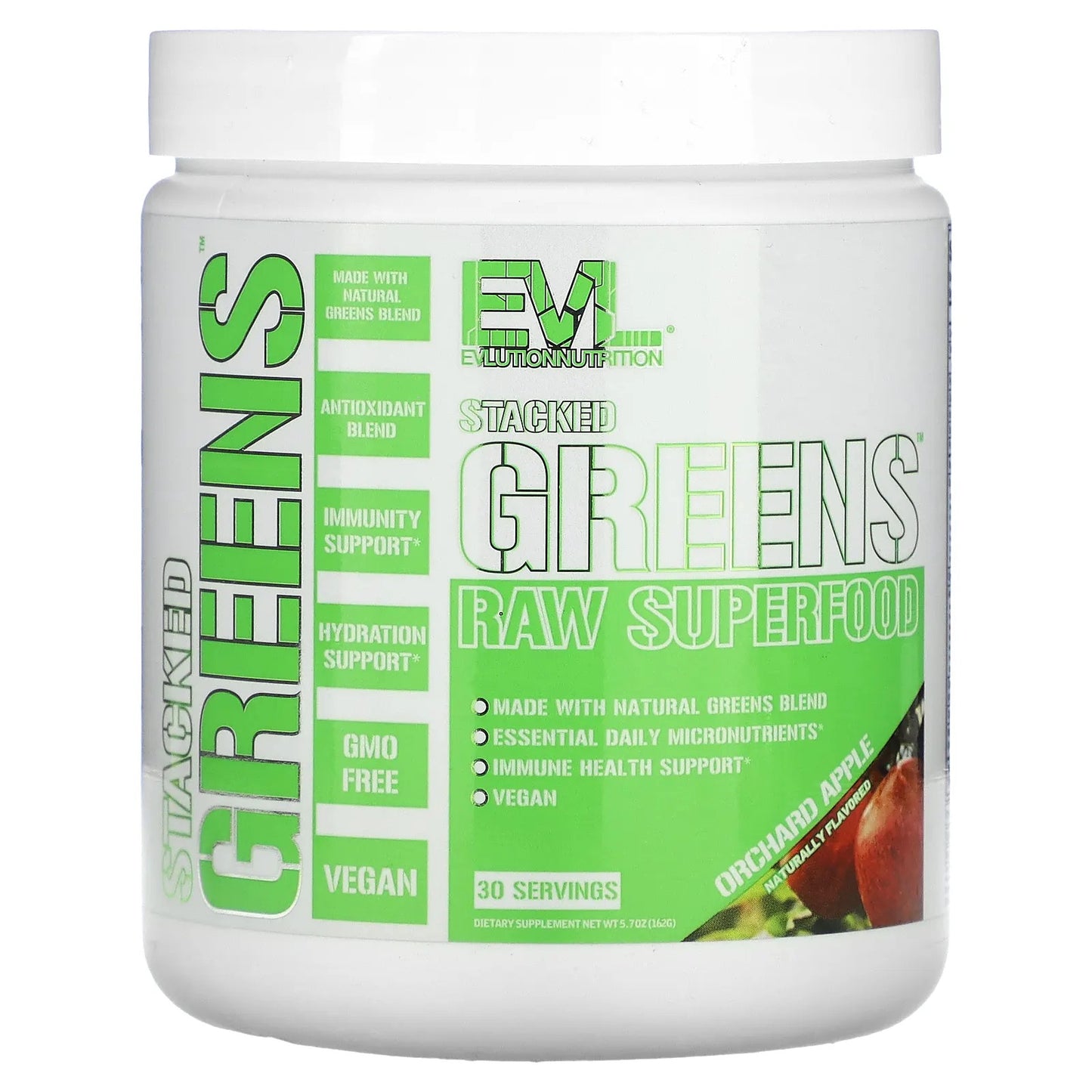 EVLution Nutrition
Stacked Greens Raw Superfood, Orchard Apple, 5.7 oz (162 g)