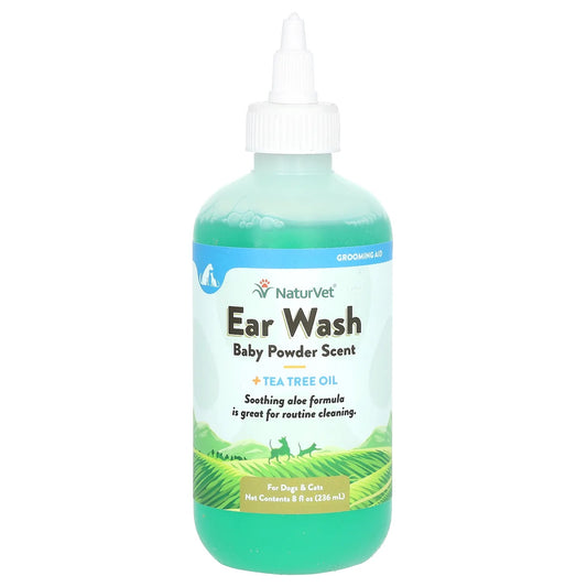 NaturVet
Ear Wash + Tea Tree Oil, For Dogs & Cats, Baby Powder Scent, 8 fl oz (236 ml)