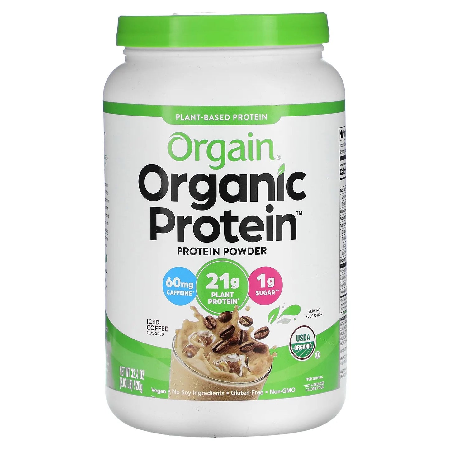 Orgain
Organic Protein Powder, Plant-Based, Iced Coffee, 2.03 lbs (920 g)