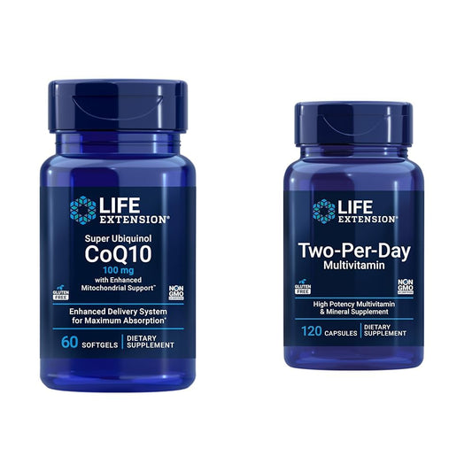 Life Extension Super Ubiquinol CoQ10 60 softgels & Two-Per-Day Multivitamin 120 Capsules Bundle
