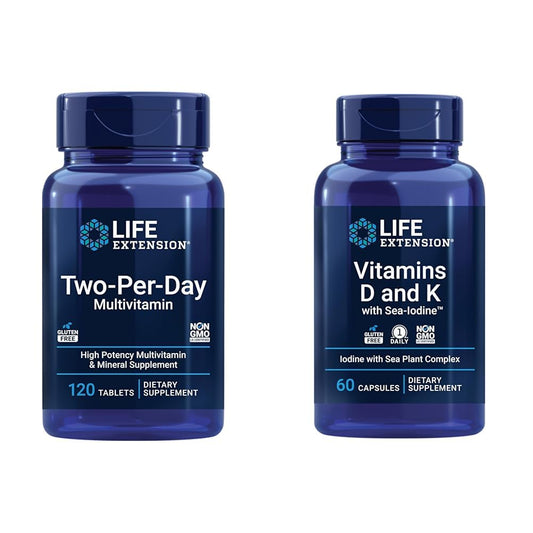 Life Extension Two-Per-Day High Potency Multi-Vitamin & Mineral Supplement - Vitamins, Minerals & Vitamins D and K with Sea-Iodine, Vitamin D3, Vitamin K1 and K2, Iodine