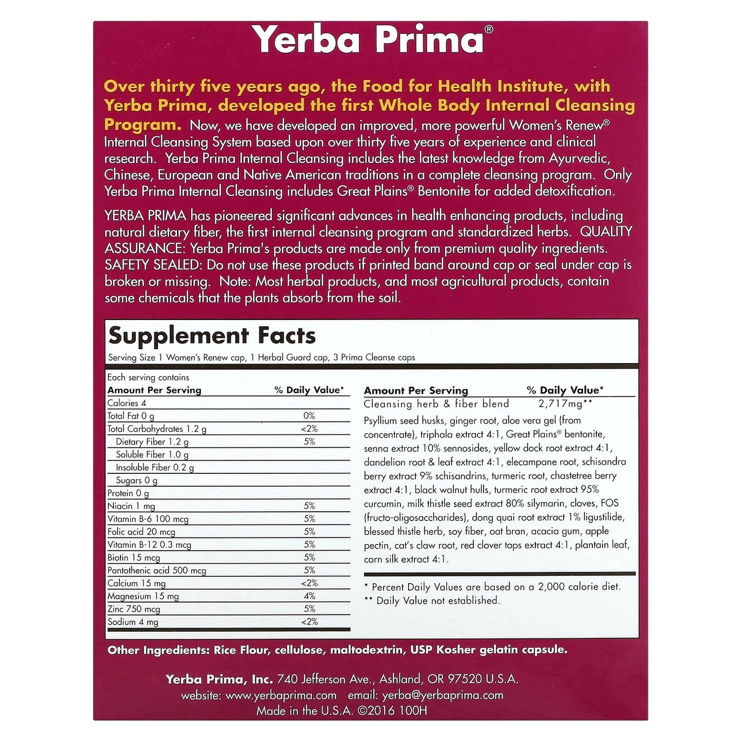 Yerba Prima
Women's Renew Internal Cleansing, 3 Part Program, 300 Capsules