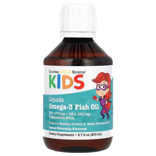 California Gold Nutrition
Norwegian Kids Omega-3 Fish Oil, Natural Lemon, 6.7 fl oz. (200 ml)