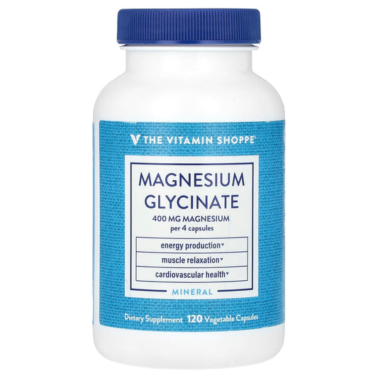 The Vitamin Shoppe
Magnesium Glycinate, 400 mg , 120 Vegetable Capsules (100 mg per Capsule)