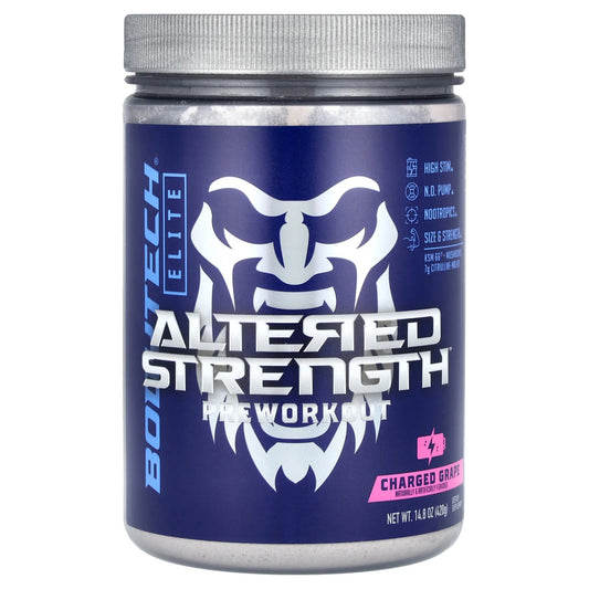 BodyTech
Elite, Altered Strength Pre-Workout, Charged Grape, 14.8 oz (420 g)