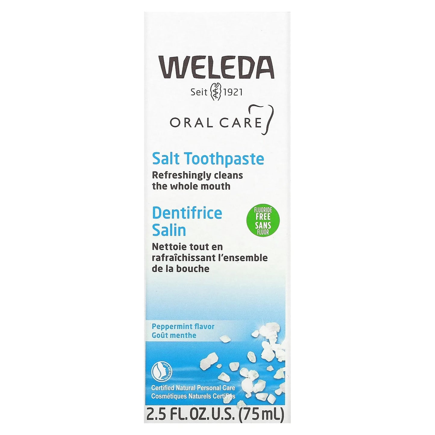 Weleda
Oral Care, Salt Toothpaste, Fluoride Free, Peppermint, 2.5 fl oz (75 ml)