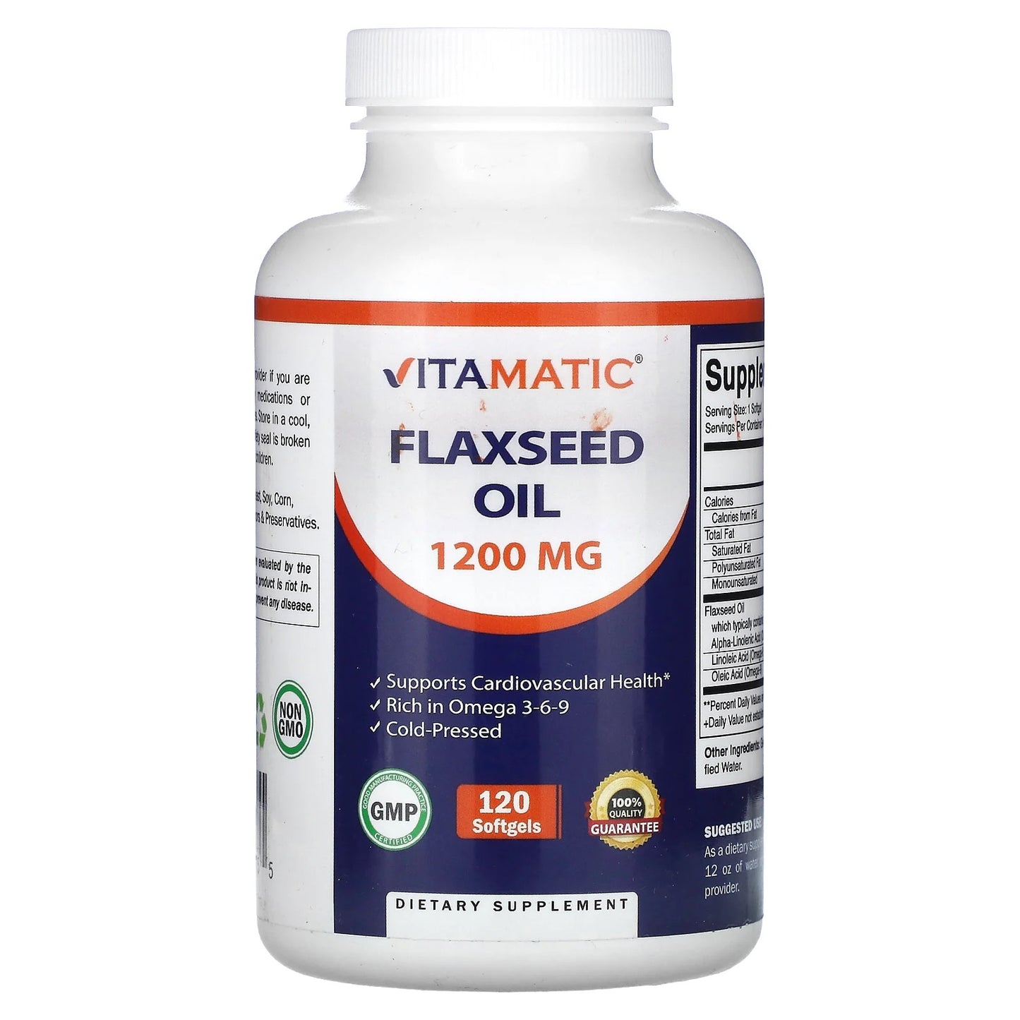 Vitamatic
Flaxseed Oil, 1,200 mg, 120 Softgels