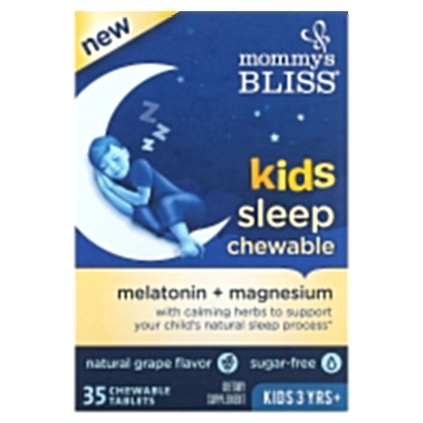 Mommy's Bliss
Kids Sleep Chewable, Melatonin + Magnesium, Kids 3 Yrs+, Natural Grape, 35 Chewable Tablets