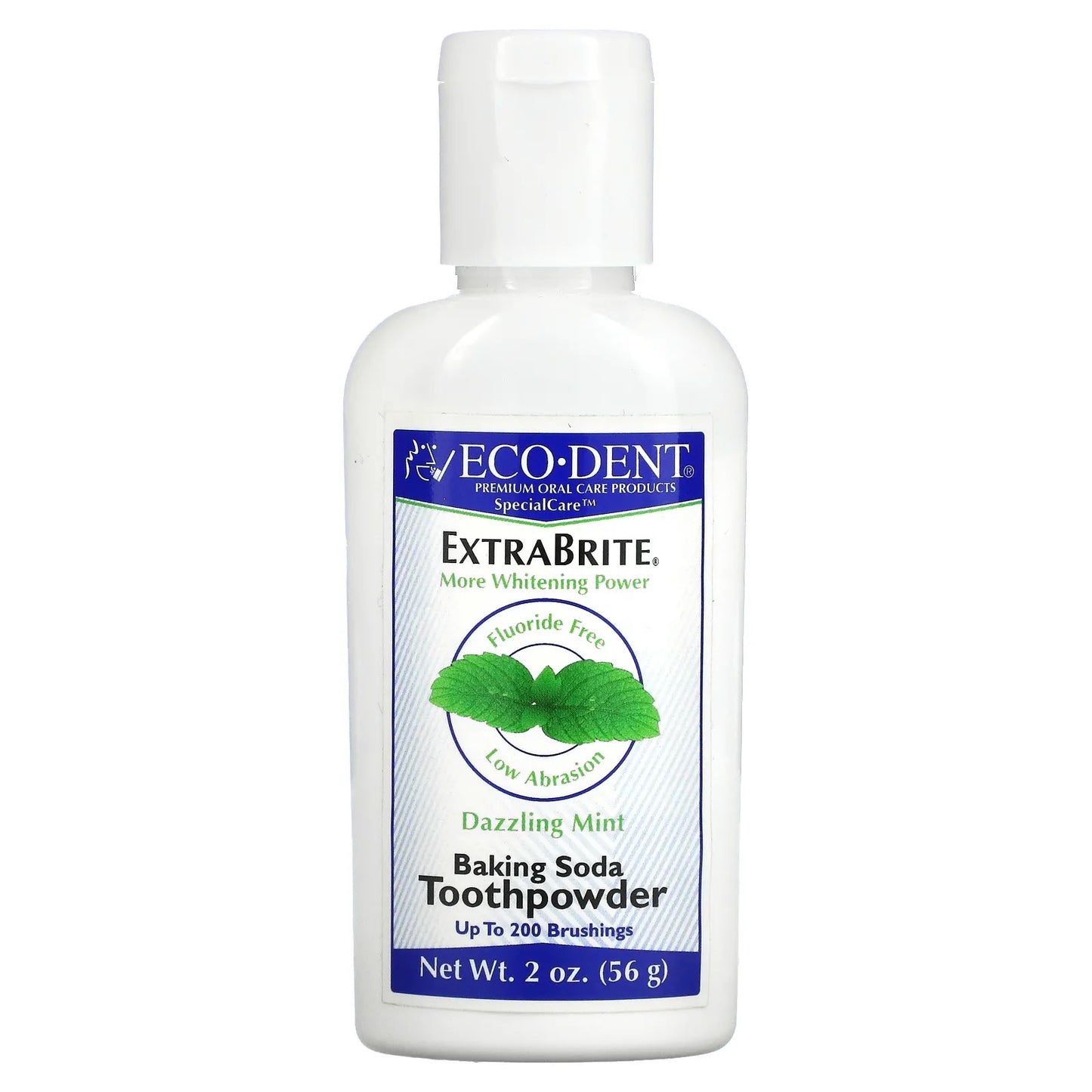 Eco-Dent
ExtraBrite, Baking Soda Tooth Powder, Fluoride Free, Dazzling Mint, 2 oz (56 g)