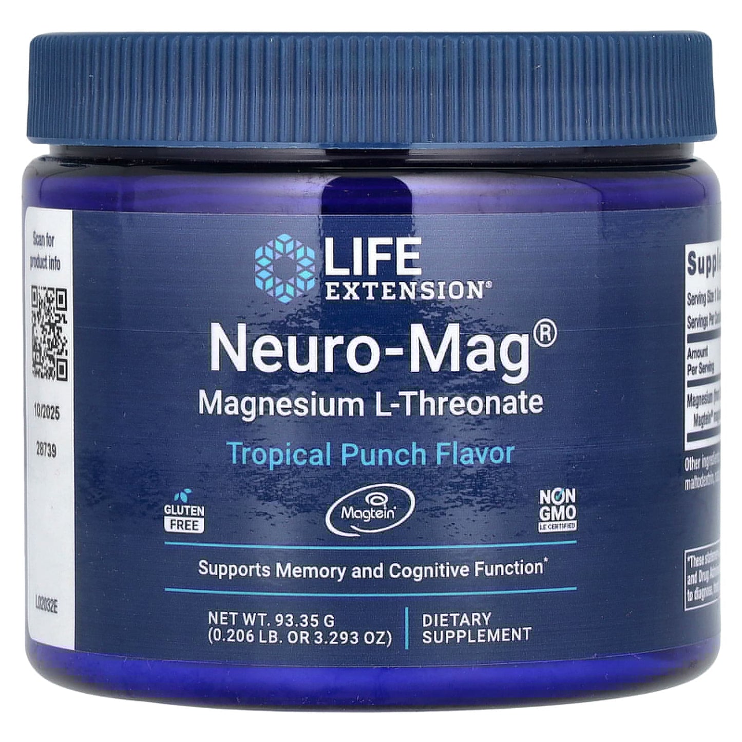 Life Extension
Neuro-Mag Magnesium L-Threonate, Tropical Punch , 3.293 oz (93.35 g)