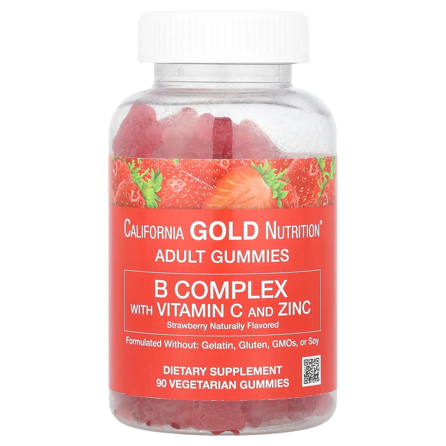 California Gold Nutrition
B Complex with Vitamin C and Zinc Gummies, Natural Strawberry, 90 Vegetarian Gummies