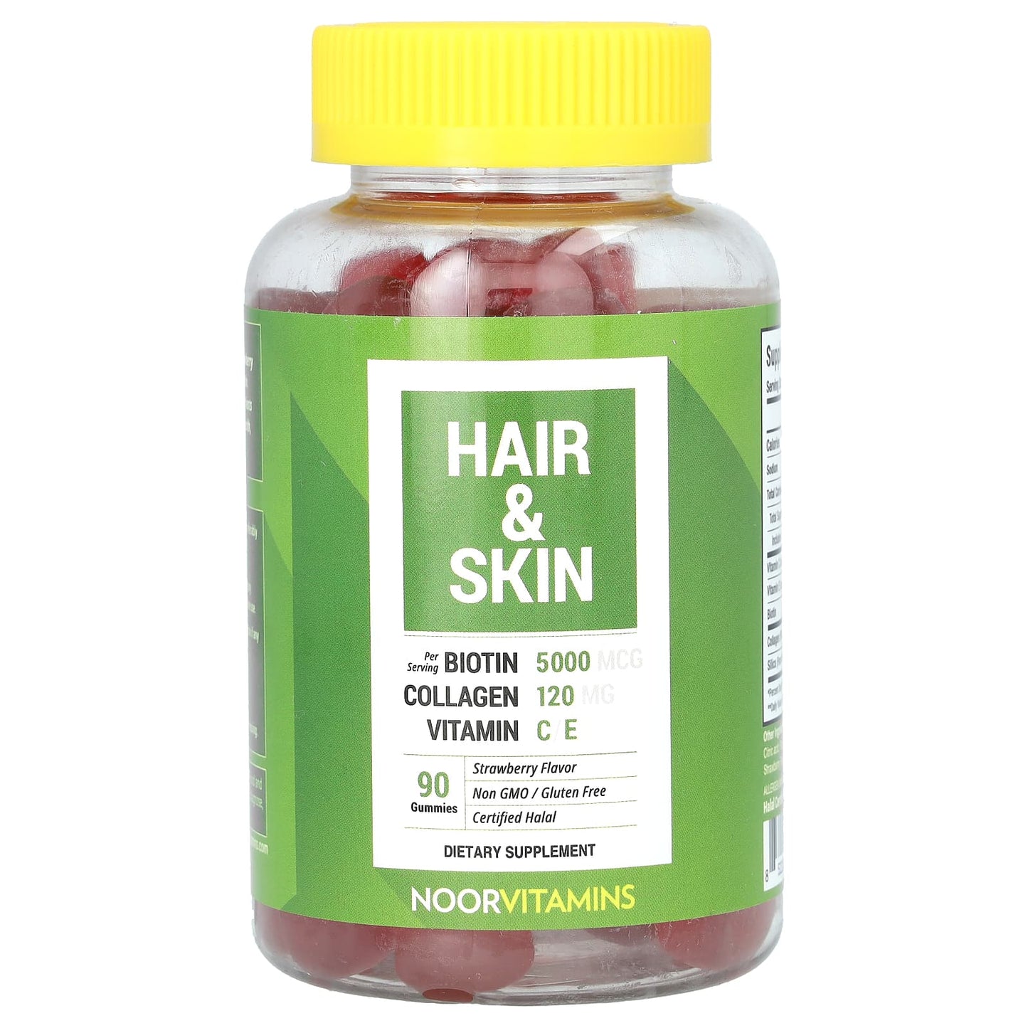 Noor Vitamins
Hair & Skin Gummies, Strawberry , 90 Gummies