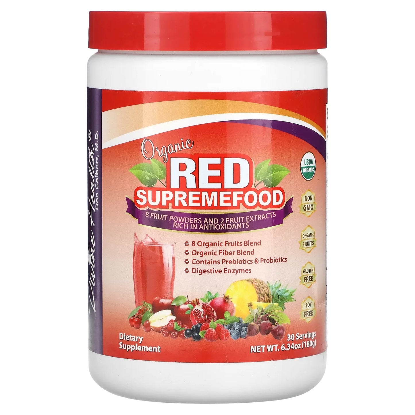 Divine Health
Organic Red Supremefood, Mixed Berry, 6.34 oz (180 g)