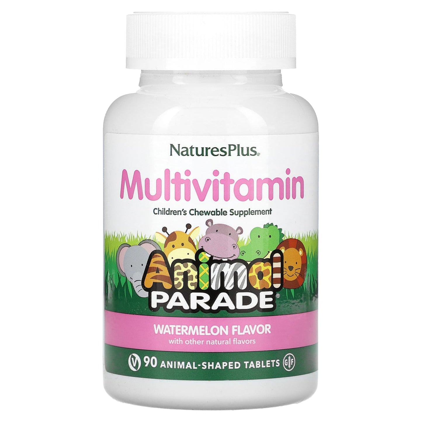 NaturesPlus
Animal Parade, Children's Chewable Multivitamin Supplement, Watermelon, 90 Animal-Shaped Tablets