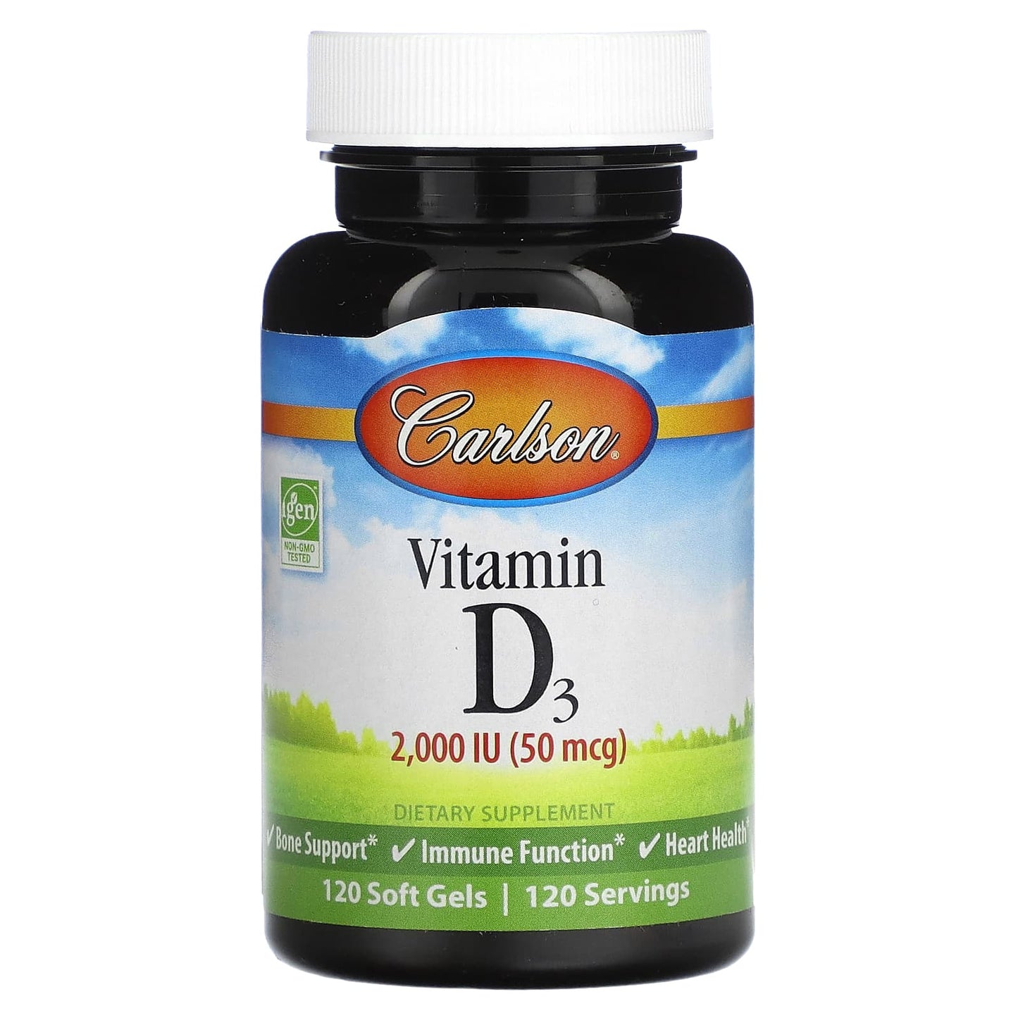 Carlson
Vitamin D3, 50 mcg (2,000 IU), 120 Soft Gels