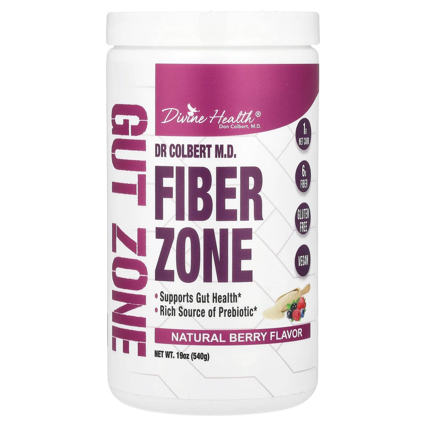 Divine Health
Dr. Colbert M.D. Fiber Zone, Natural Berry, 19 oz (540 g)