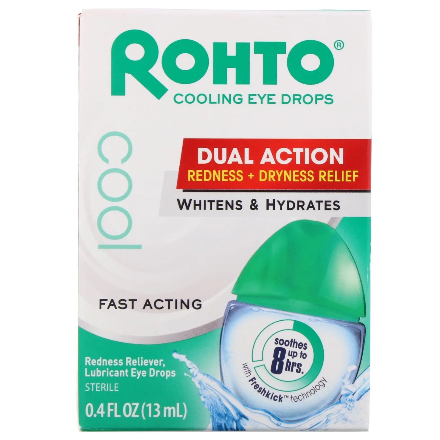 Rohto
Cooling Eye Drops, Dual Action Redness + Dryness Relief, 0.4 fl oz (13 ml)