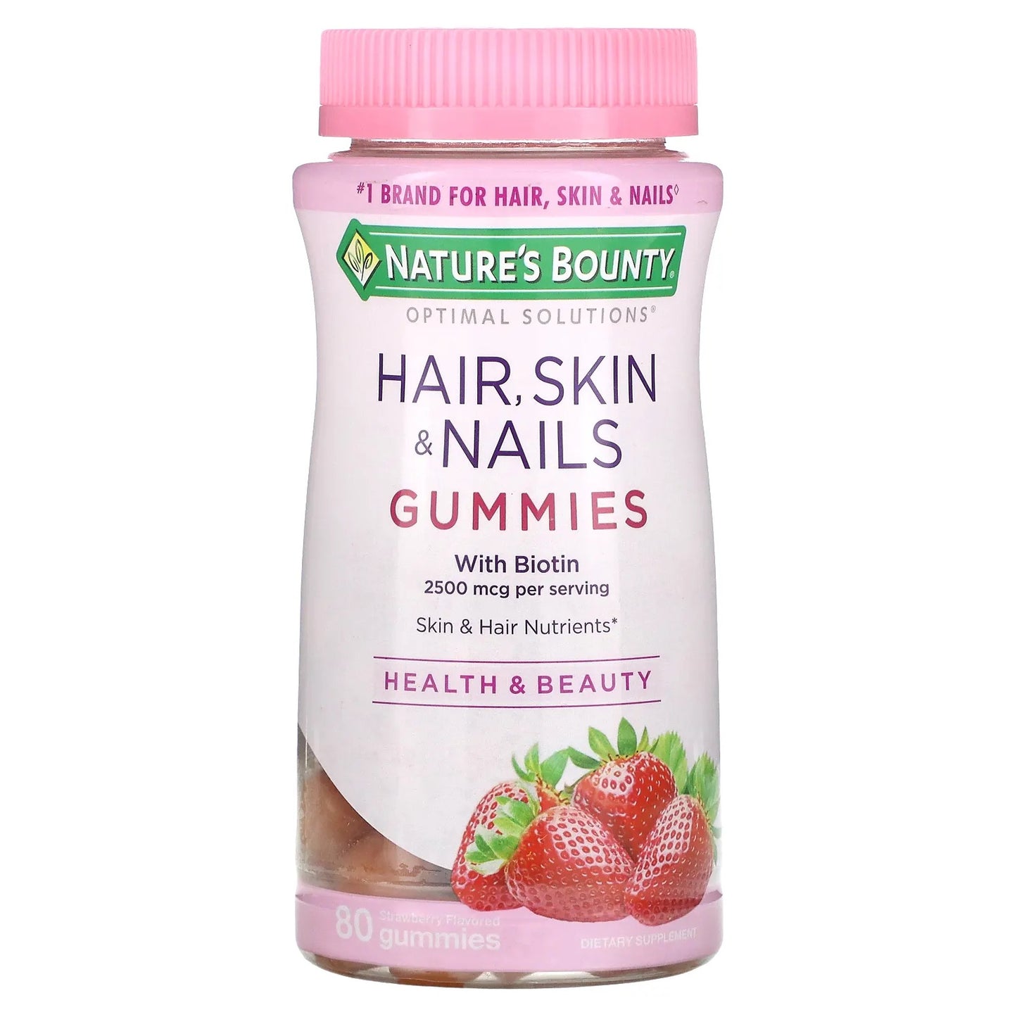 Nature’s Bounty,Hair, Skin & Nails Gummies with Biotin, Strawberry, 80 Gummies