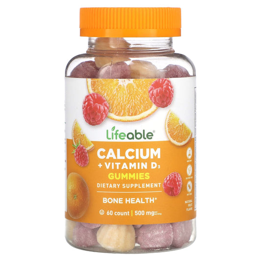 Lifeable
Calcium + Vitamin D3 Gummies, Natural Fruit, 60 Gummies