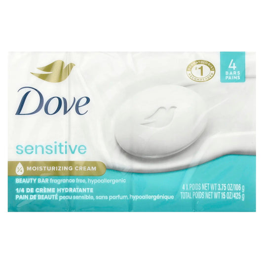 Dove
Beauty Bar Soap, Sensitive Skin, Fragrance Free, 4 Bars,