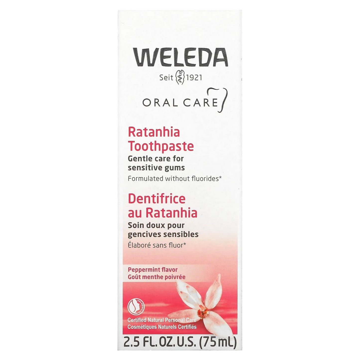 Weleda
Oral Care, Ratanhia Toothpaste, Peppermint, 2.5 fl oz (75 ml)