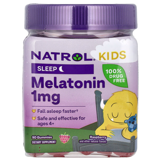 Natrol
Kids, Melatonin Gummies, Ages 4+, Raspberry, 1 mg, 90 Gummies