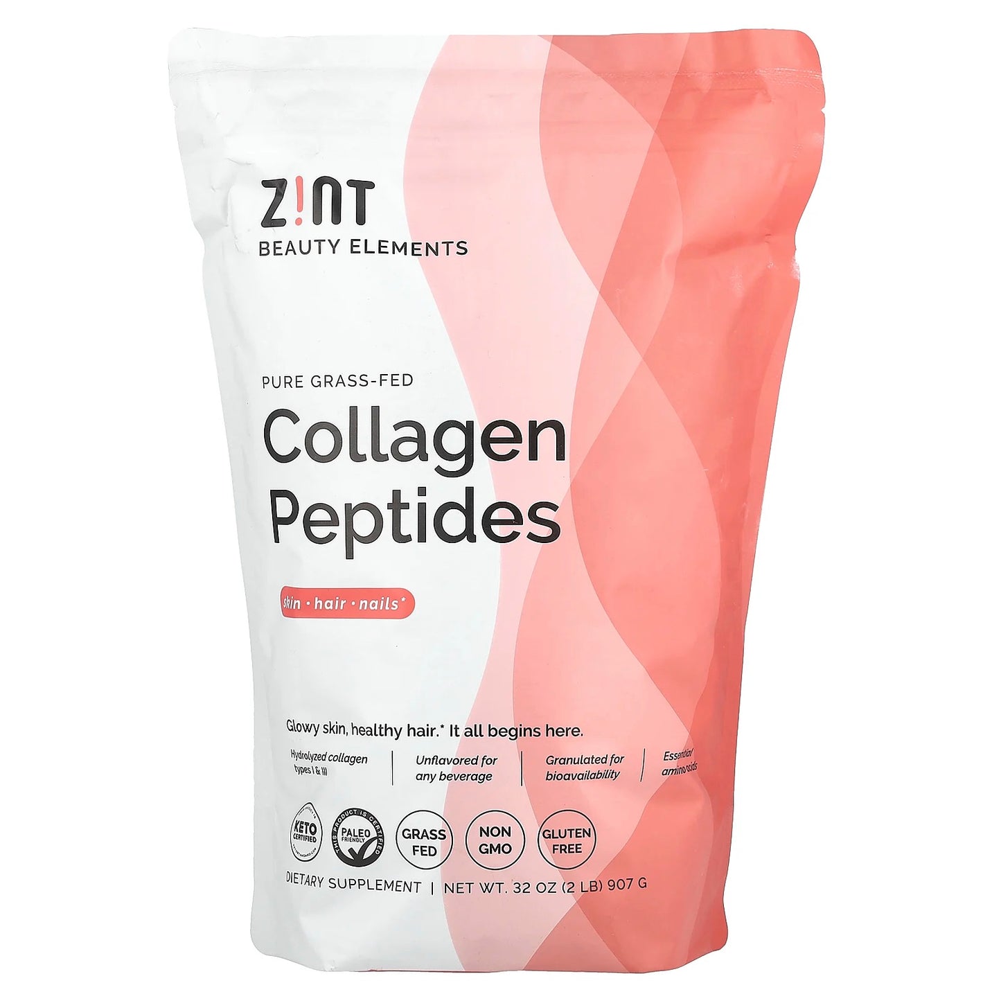 Zint
Pure Grass-Fed Collagen Peptides, Unflavored, 32 oz (907 g)