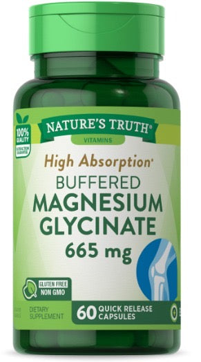 NATURE’S TRUTH HIGH ABSORPTION BUFFERED MAGNESIUM GLYCINATE 665MG, 60 CAPSULES